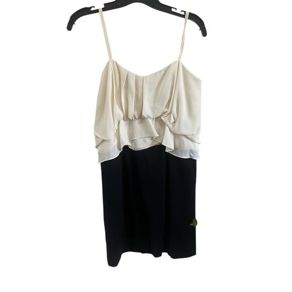 BCBGMAXAZRIA Ruffle Layered Dress Size 6P Black White Elegant Cocktail Midi - Picture 1 of 8